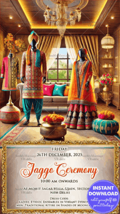 Luxury Jaggo Ceremony Invitation with Ethnic Wardrobe Theme