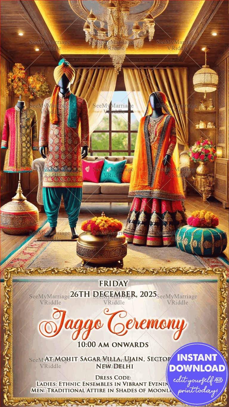 Luxury Jaggo Ceremony Invitation with Ethnic Wardrobe Theme