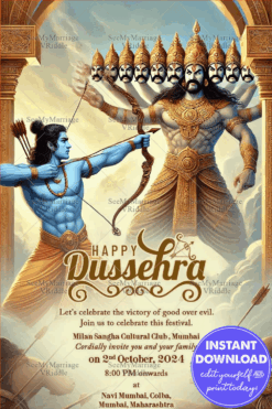 Mythical Warfare Scene Dussehra Festival Invitation Card