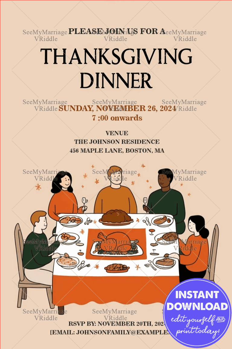 Pink Theme Family Feast Thanksgiving Dinner Party Invitation Card