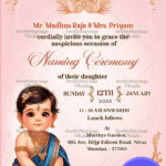 Pink Theme Naming Ceremony Invitation Card with Floral Patterns