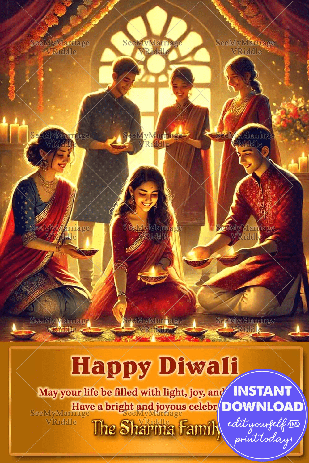 Radiant Family Gathering Diwali Celebration Greeting Card