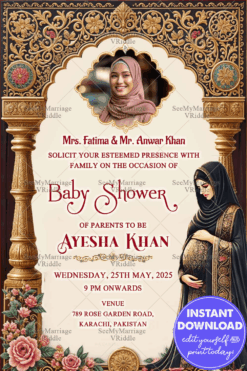 Regal Archway Islamic Baby Shower Invitation Card with Add Photo Background