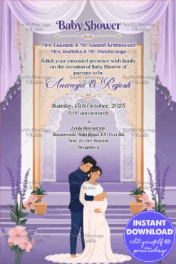 Romantic Couple Christian Baby Shower Invitation Card with Lavender Theme Backdrop
