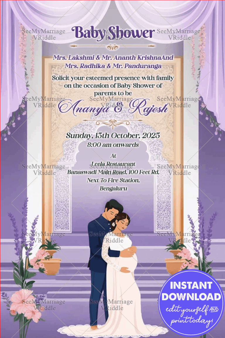 Romantic Couple Christian Baby Shower Invitation Card with Lavender Theme Backdrop