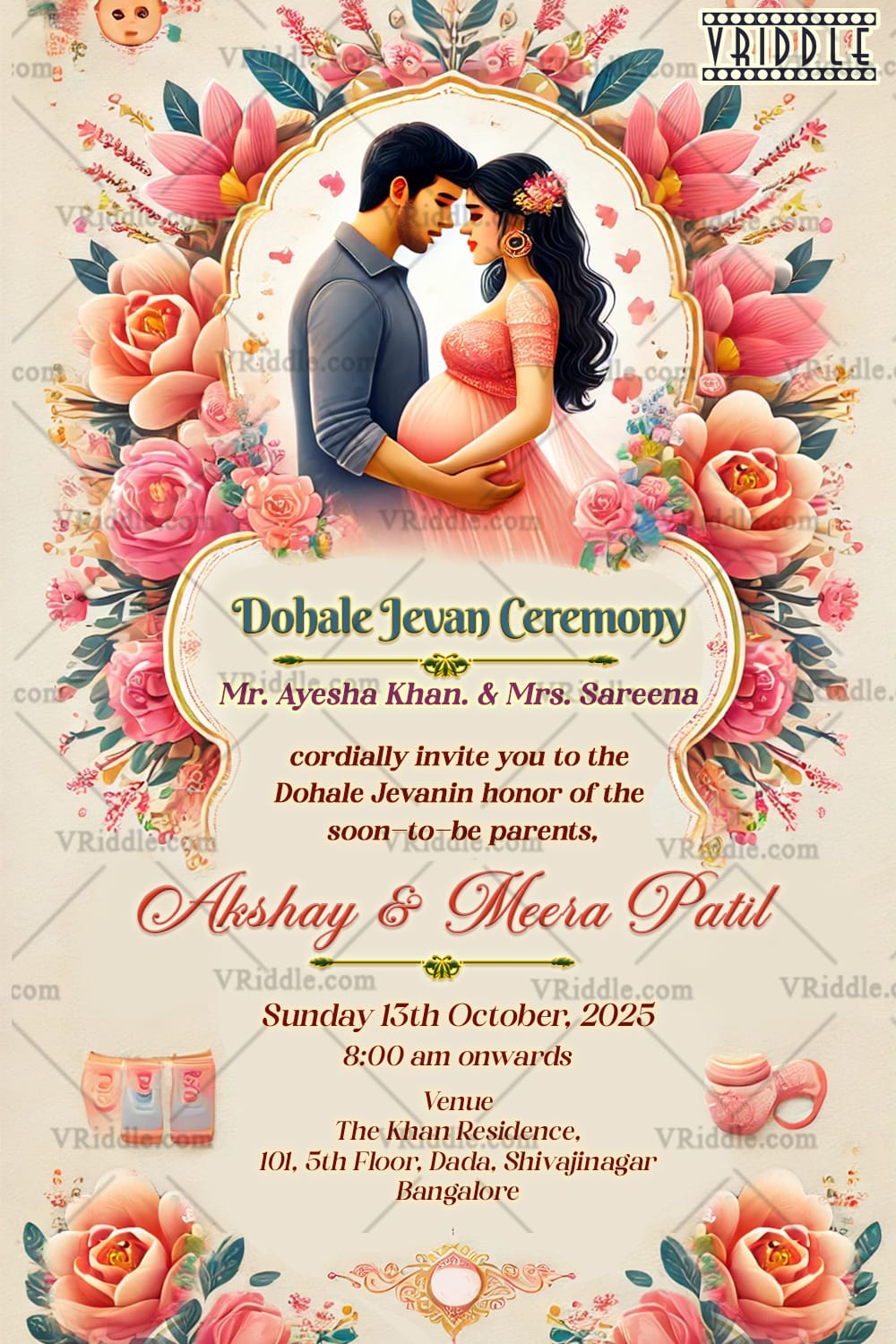 Romantic Floral Dohale Jevan Invitation Traditional Baby Shower Card
