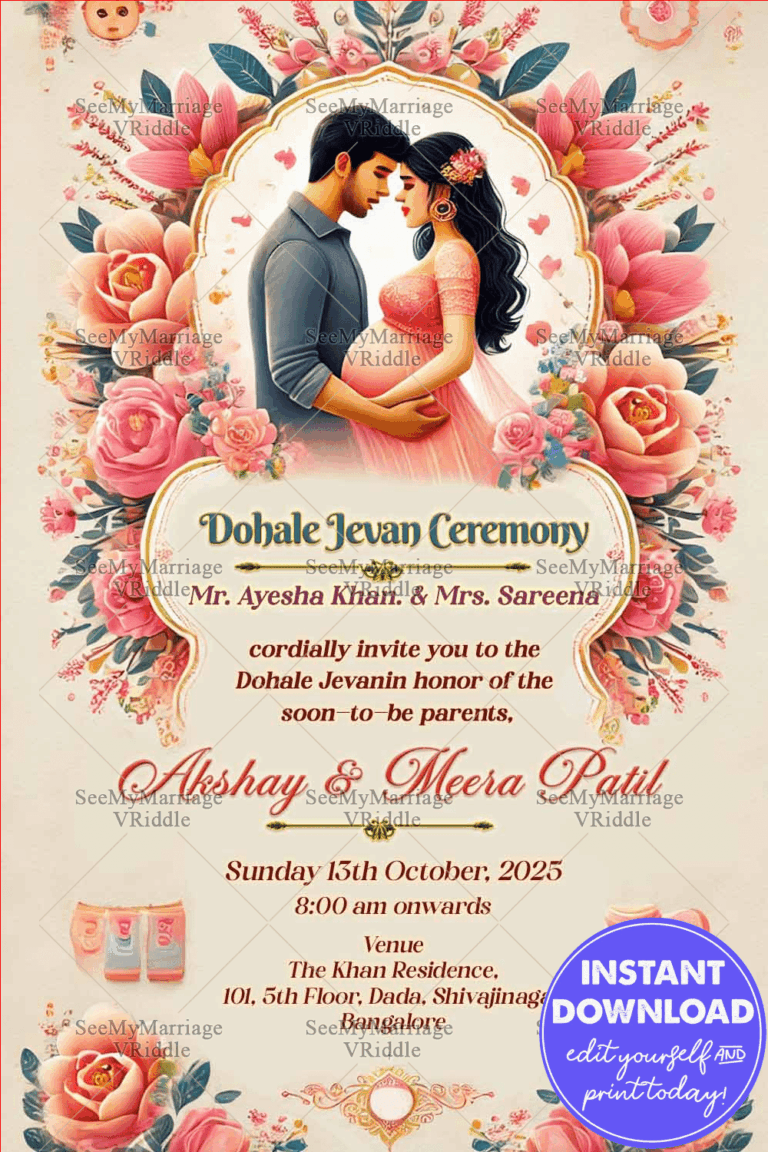 Romantic Floral Dohale Jevan Invitation Traditional Baby Shower Card