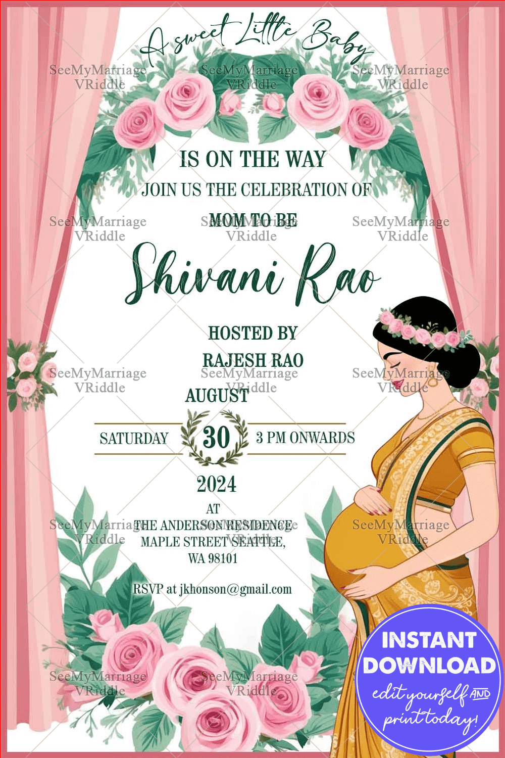 Roses Garland Theme Baby Shower Invitation Card