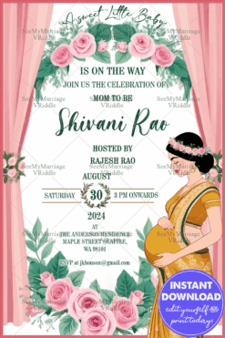 Roses Garland Theme Baby Shower Invitation Card