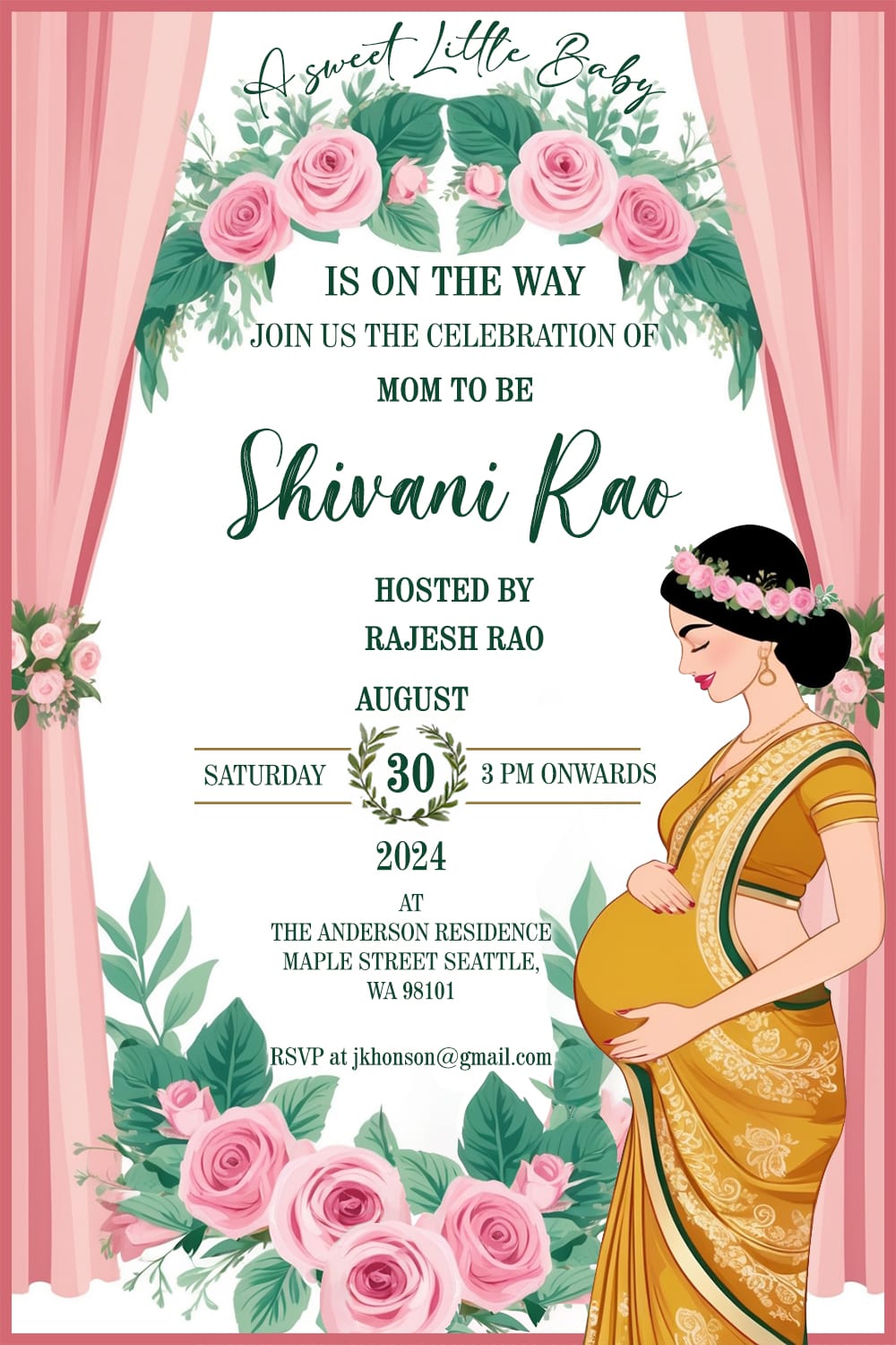 Roses Garland Theme Baby Shower Invitation Card