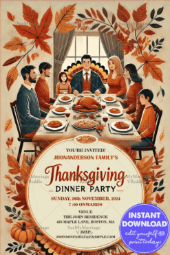 Rustic Charm Thanksgiving Dinner Party Invitation Card