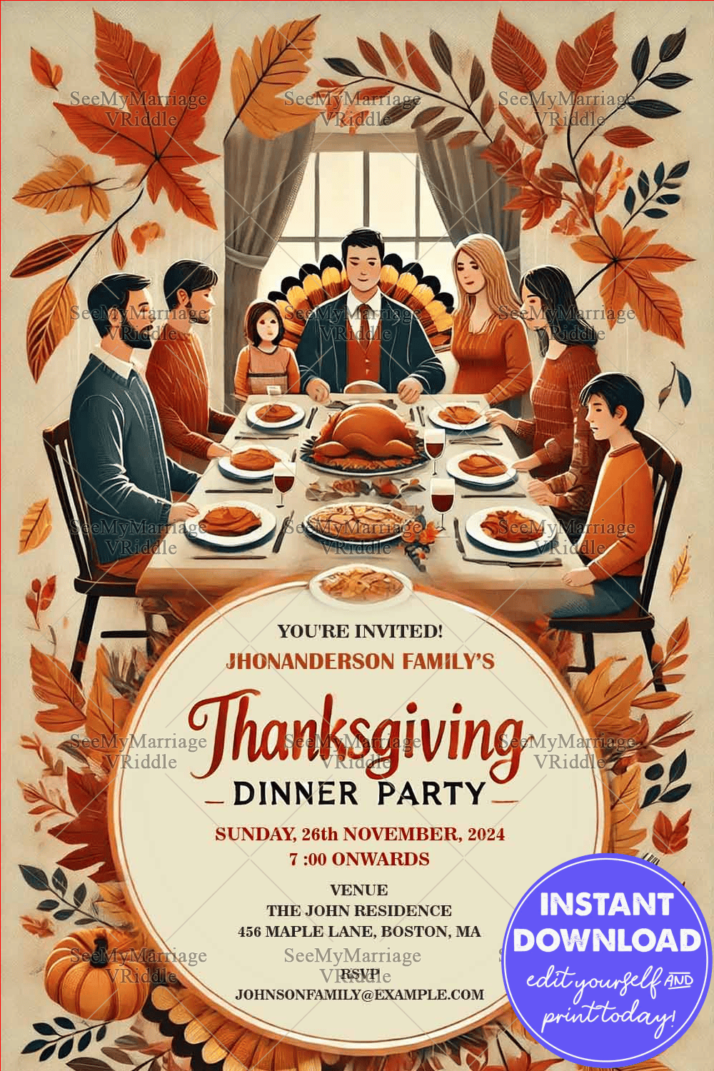 Rustic Charm Thanksgiving Dinner Party Invitation Card