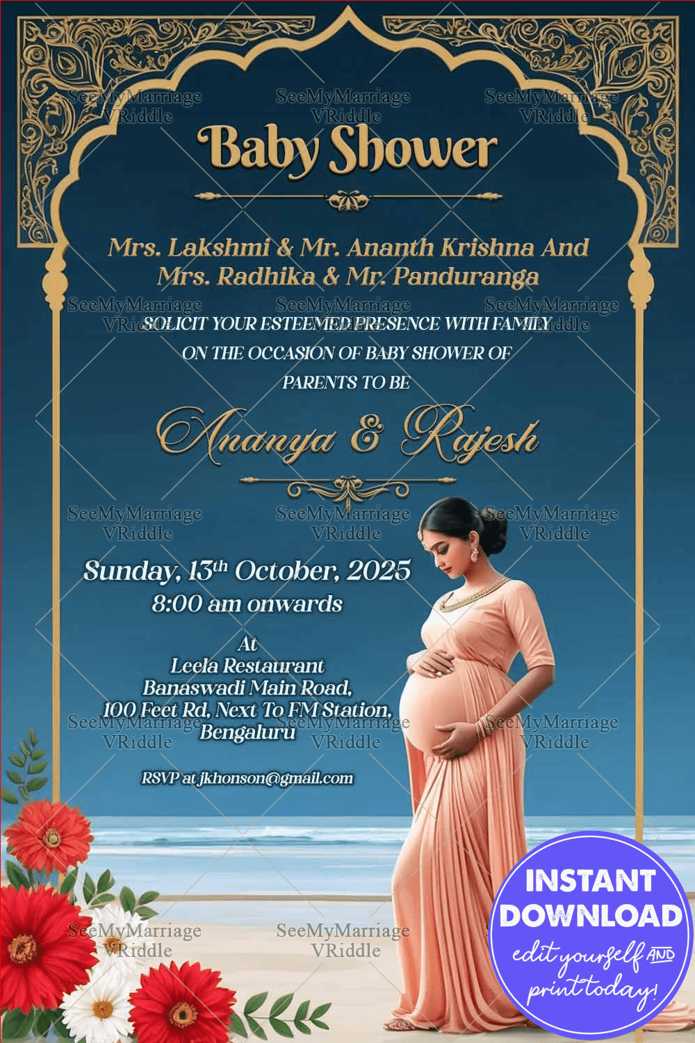 Serene Beach Theme Modern Baby Shower Invitation Card