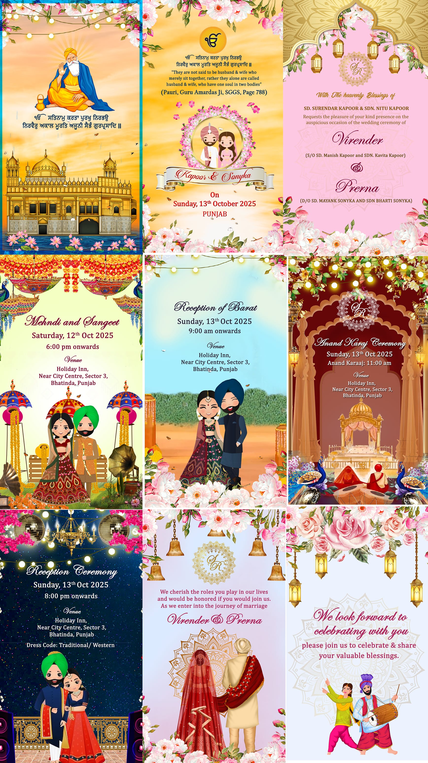 Sikh Wedding Splendor College Card with Traditional Motifs Background