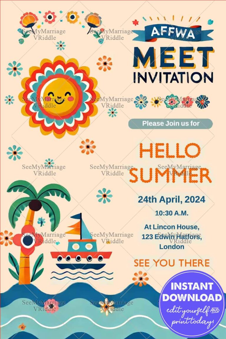 Summer Theme AFFWA Meet Invitation with Tropical Design Elements