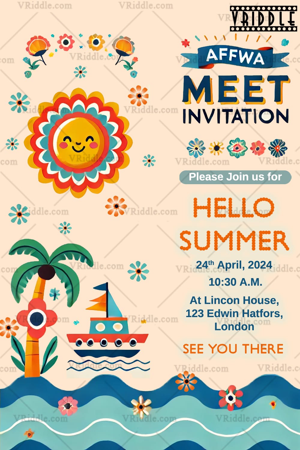 Summer Theme AFFWA Meet Invitation with Tropical Design Elements