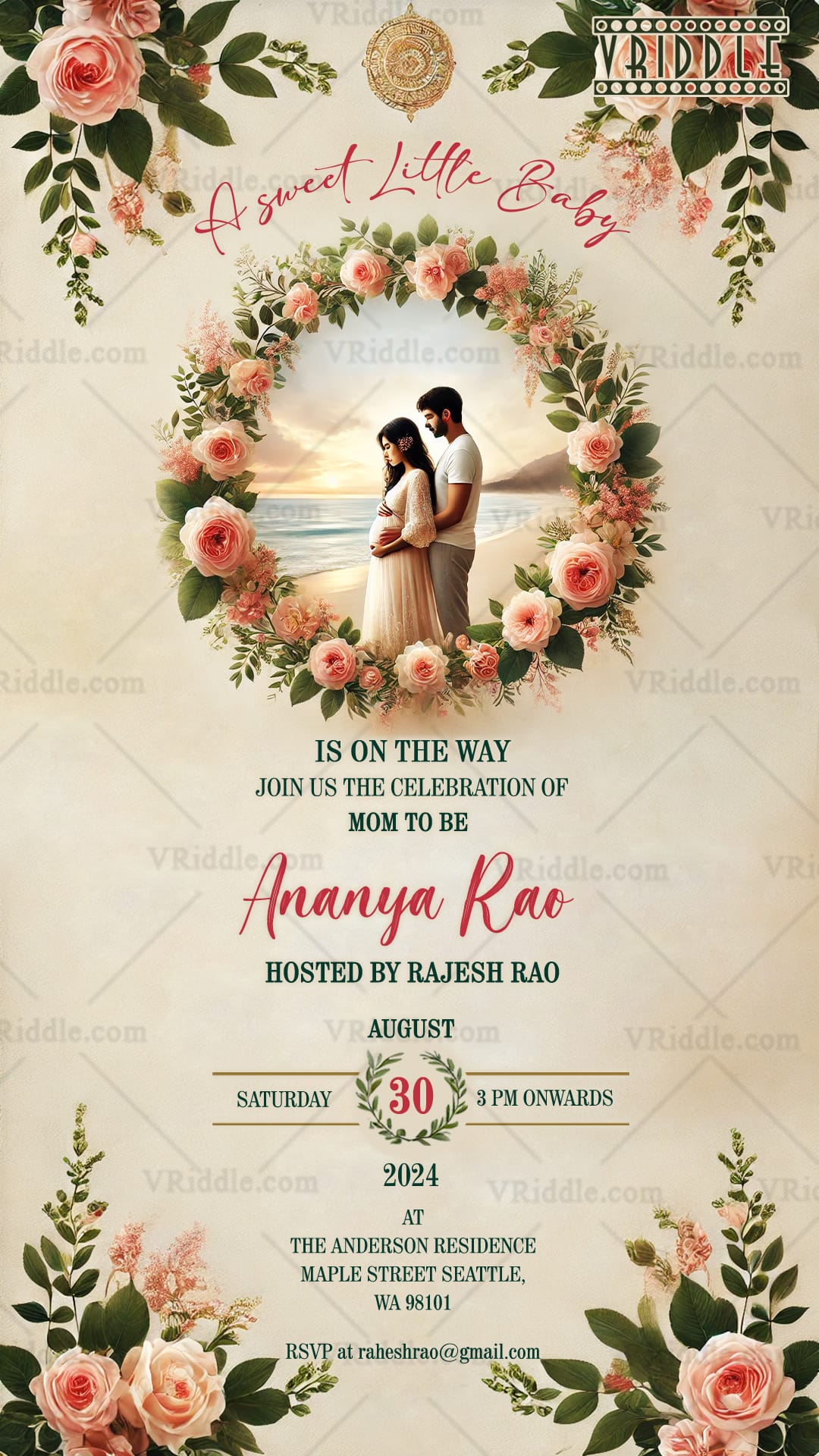 Sunset Theme Baby Shower Invitation Card with Cream Color Background