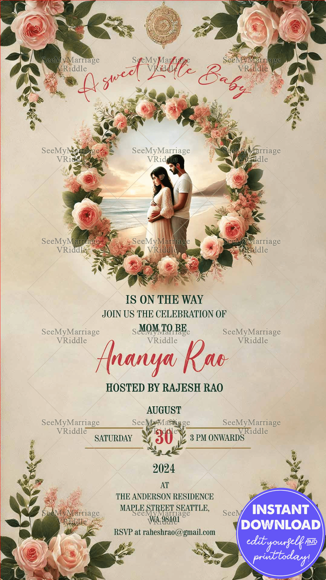 Sunset Theme Baby Shower Invitation Card with Cream Color Background