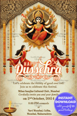 Traditional Dussehra Invitation Card with Durga Matha Illustration