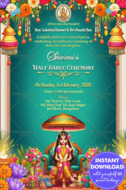 Traditional Floral Half Saree Ceremony Invitation