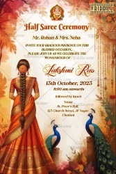 Traditional Half Saree Ceremony Invitation with Autumn Peacocks Design