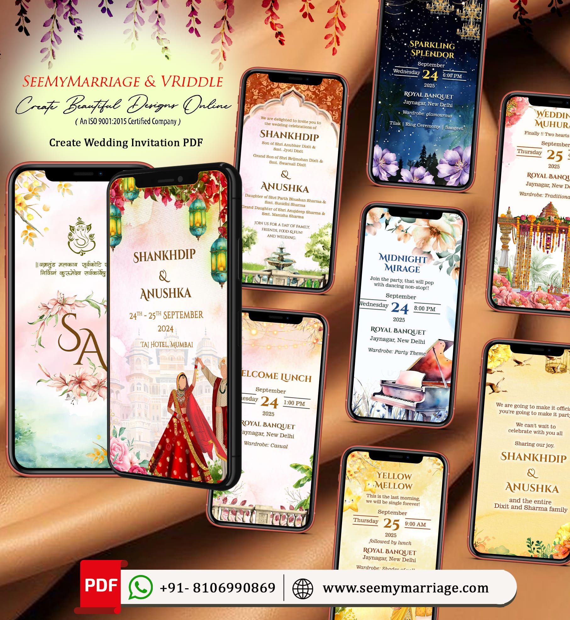 Vibrant Colors Theme Digital Wedding Pdf Invitation Card with Multiple events Included
