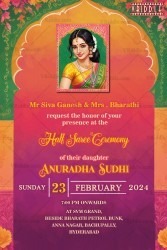 Vibrant Floral Half Saree Ceremony Invitation