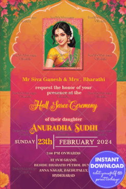 Vibrant Floral Half Saree Ceremony Invitation