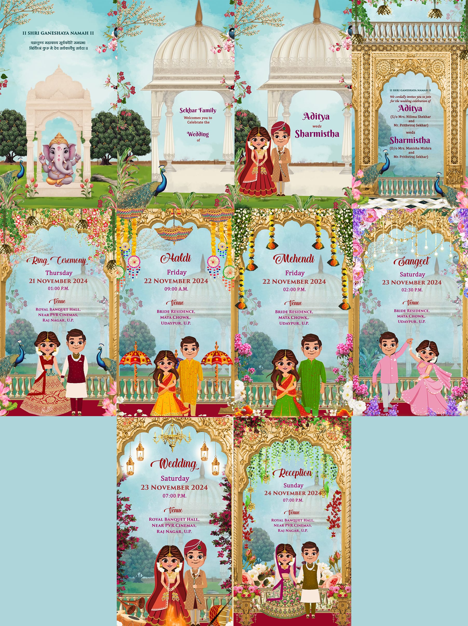 Vibrant North Indian Wedding Ceremony College Card with Lush Garden Theme Backdrop (2)