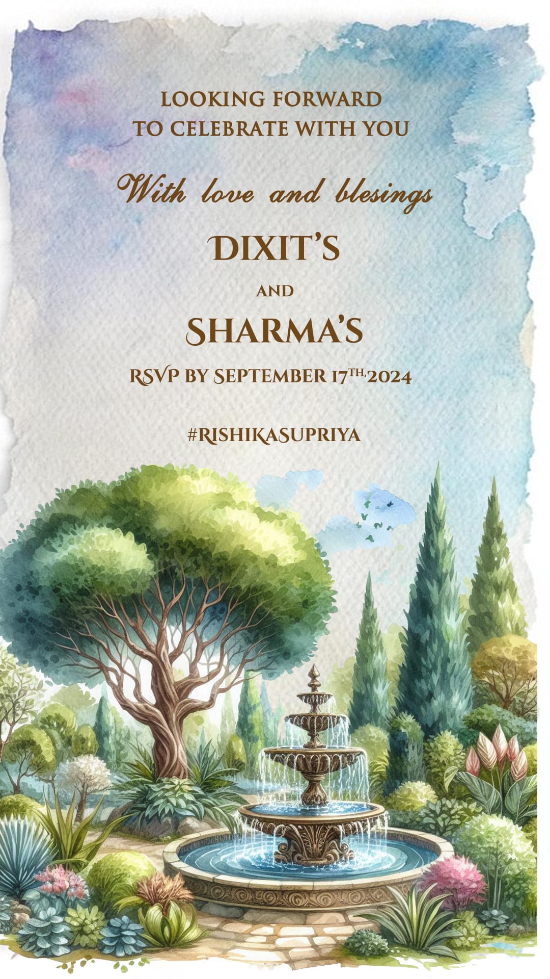 Watercolor Theme Digital Engagement PDF Invitation Card with Greenery Leaves Background (5)