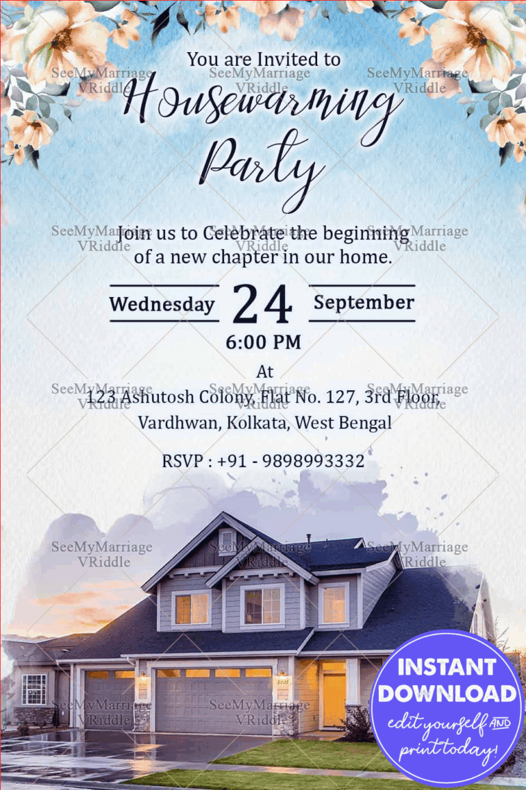 Watercolor Theme Housewarming Party Invitation Card with Add Real House Photo Backdrop