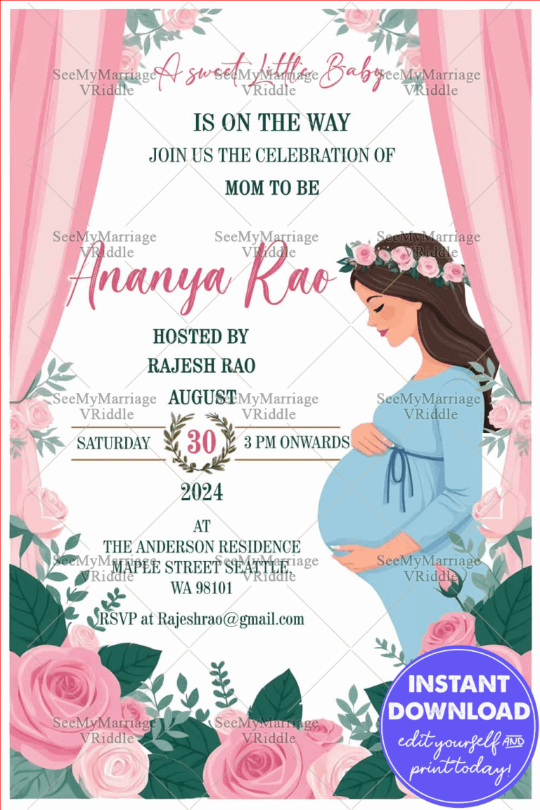 Western Theme Baby Shower Invitation Card with Pink Blossom Decor