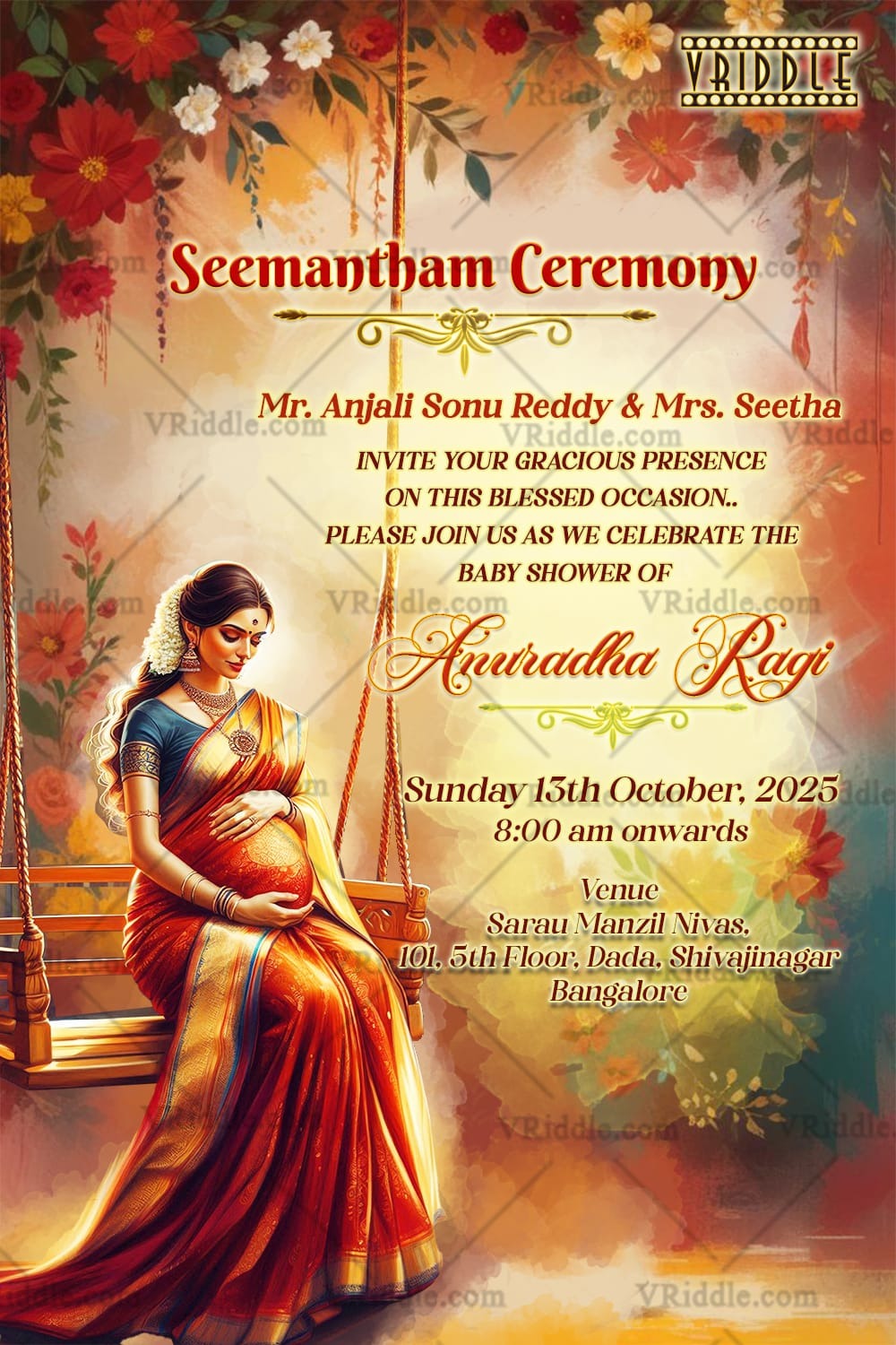 Floral Seemantham Invitation Traditional Baby Shower Design