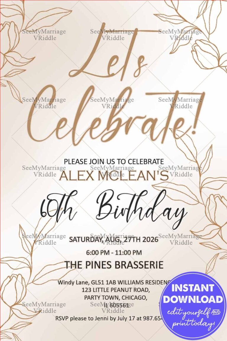 Elegant Gold Pink and Cream Floral-Themed 60th Birthday Celebration Invitation