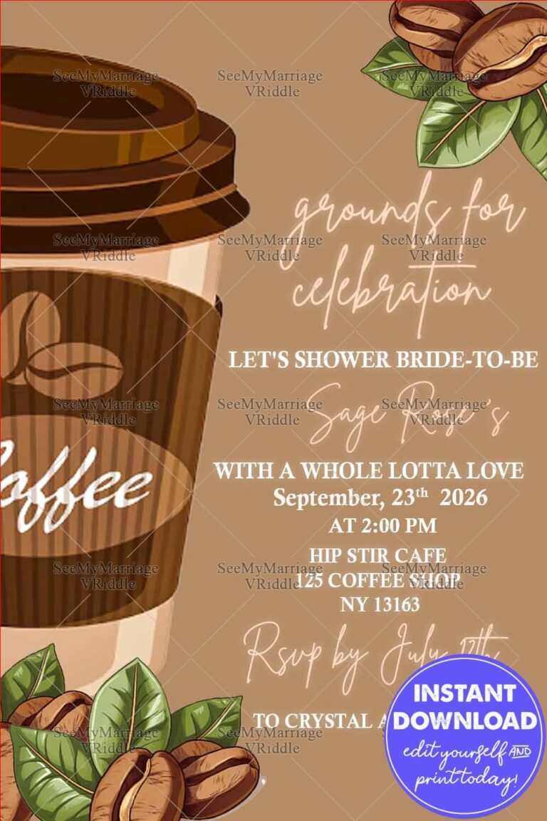 Coffee-Themed Cozy Bridal Shower Invitation with Rustic Charm for Coffee Lovers