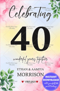 40th Anniversary Celebration Collage with Romantic Photos and Pastel Watercolor Background