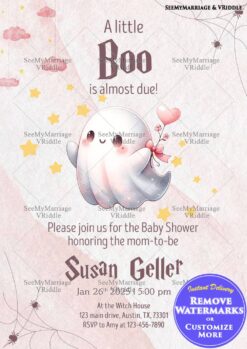 Adorable Ghost-Themed Baby Shower Invitation with Pastel Stars and Clouds