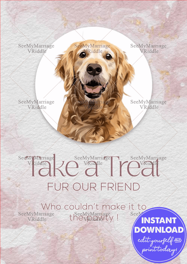 Adorable Pet Party Treat Poster with Golden Retriever Illustration and Soft Floral Background