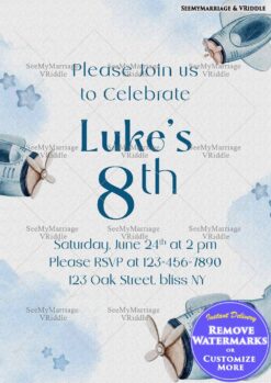 Airplane-Themed 8th Birthday Party Invitation with Sky Blue Vintage Design for Kids
