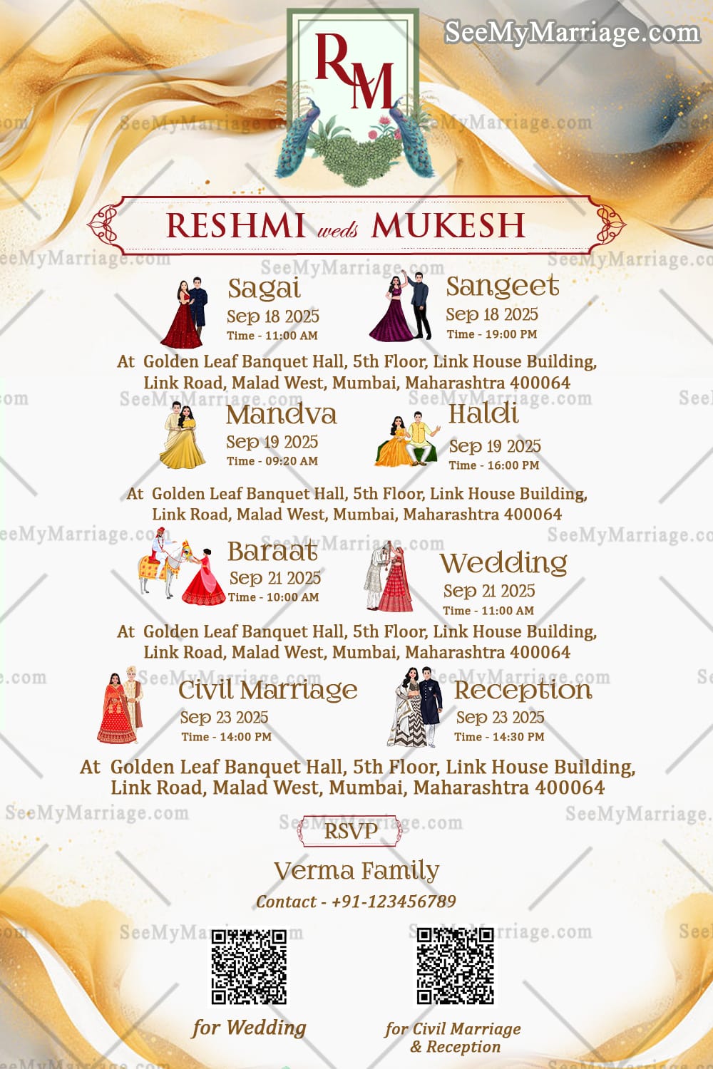All in One Multi Event Wedding Invitation Card Design
