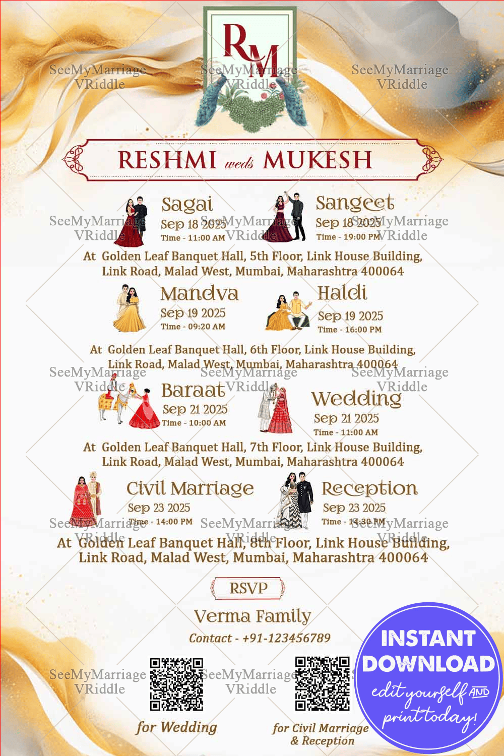 All in One Multi Event Wedding Invitation Flyer Design