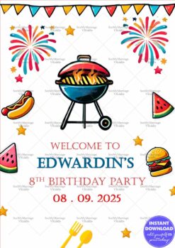 BBQ Birthday Invitation with Grill and Food Theme