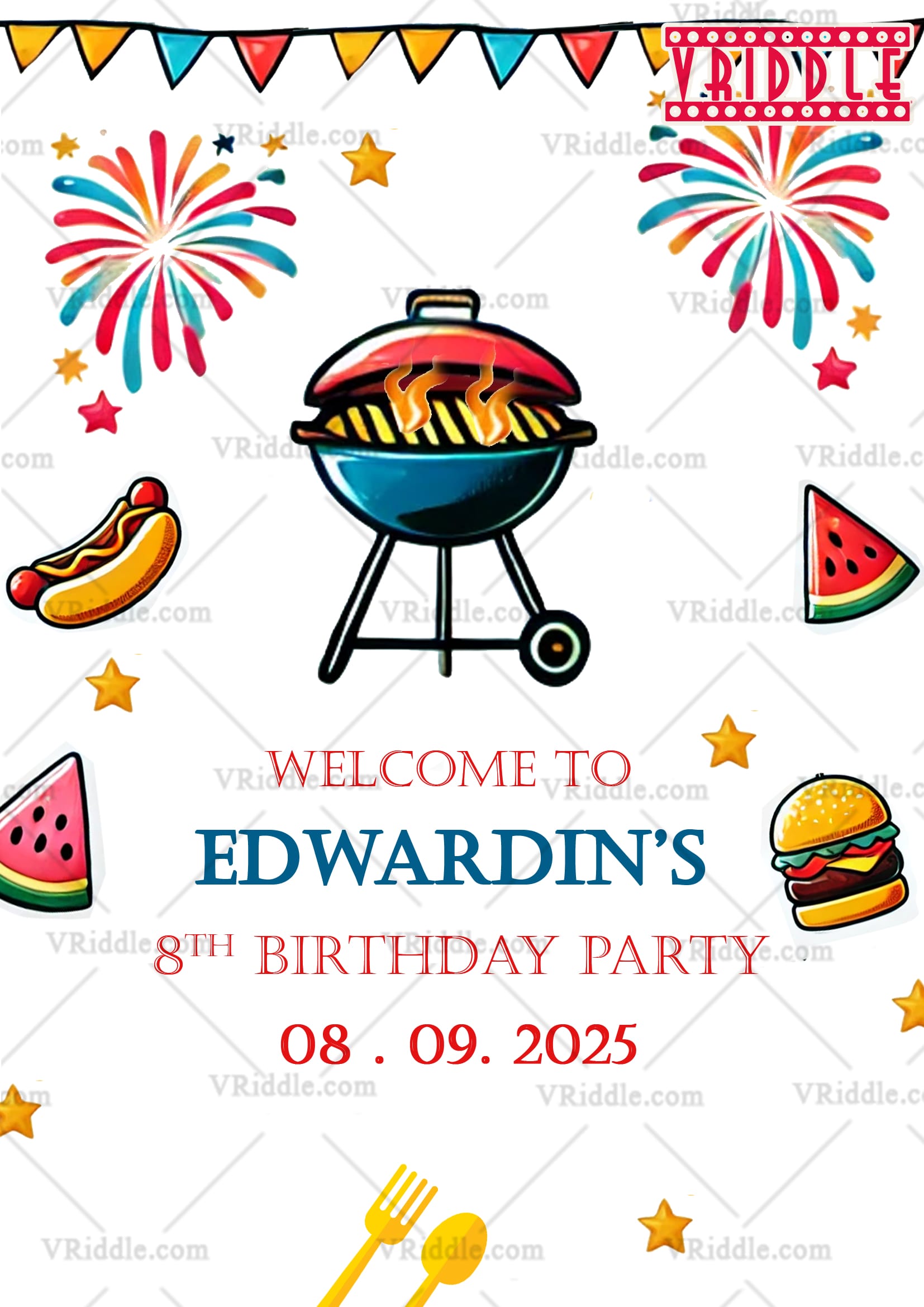 BBQ Birthday Invitation with Grill and Food Theme