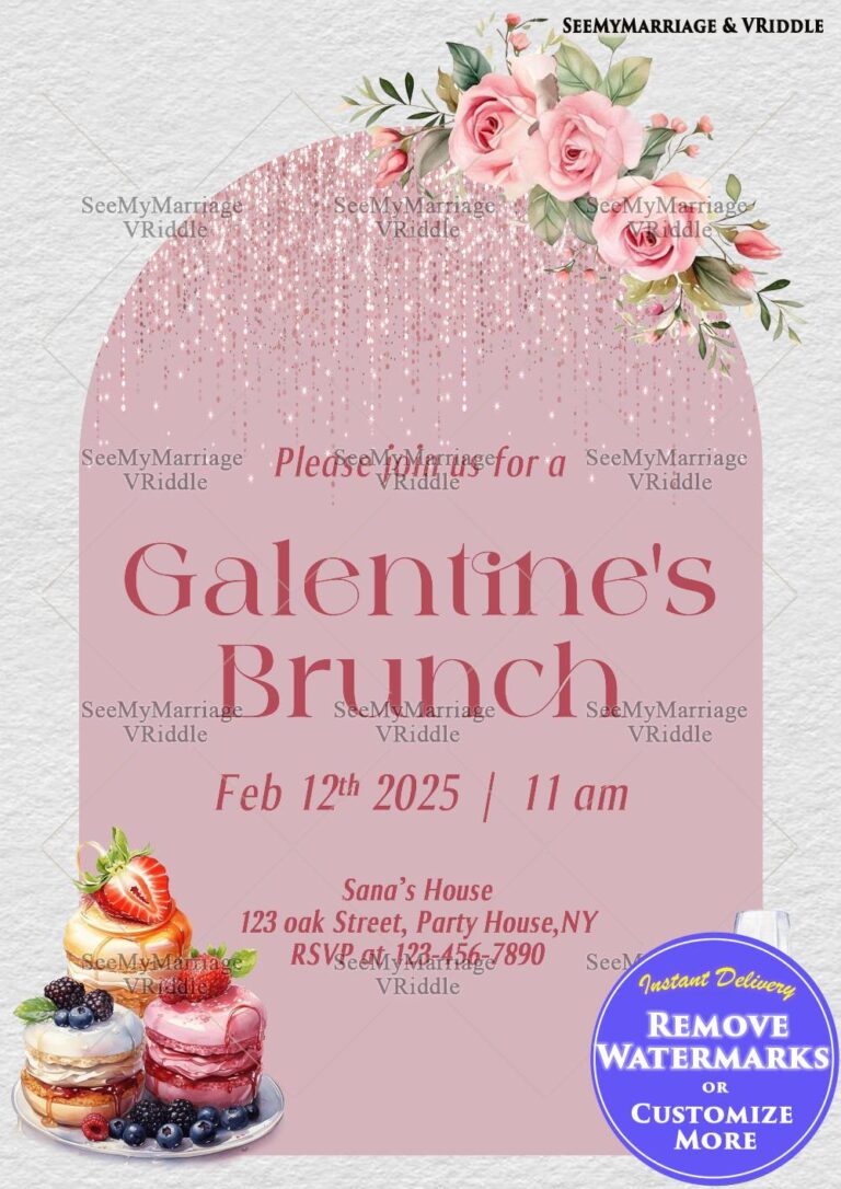 Blush Pink Galentine's Brunch Invitation with Roses and Sweet Treats