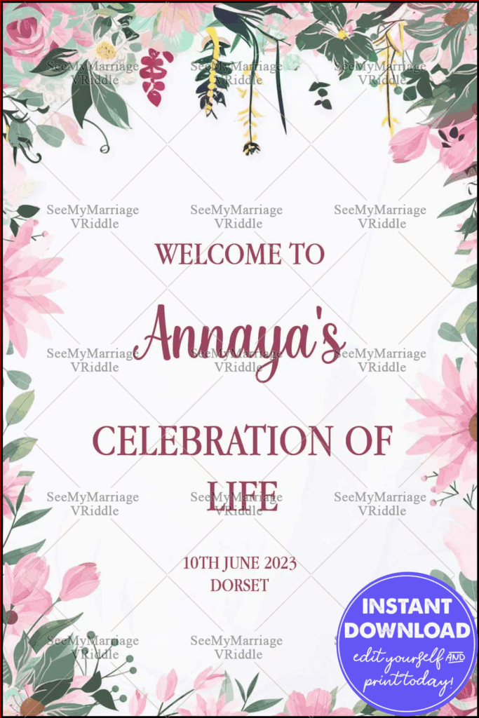 Celebration of Life Welcome Banner with Elegant Typography and Greenery in Soft Pastel Shades
