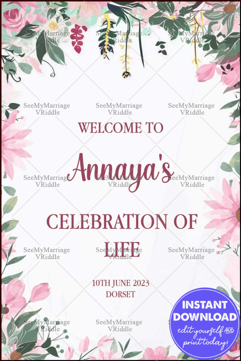 Celebration of Life Welcome Banner with Elegant Typography and Greenery in Soft Pastel Shades