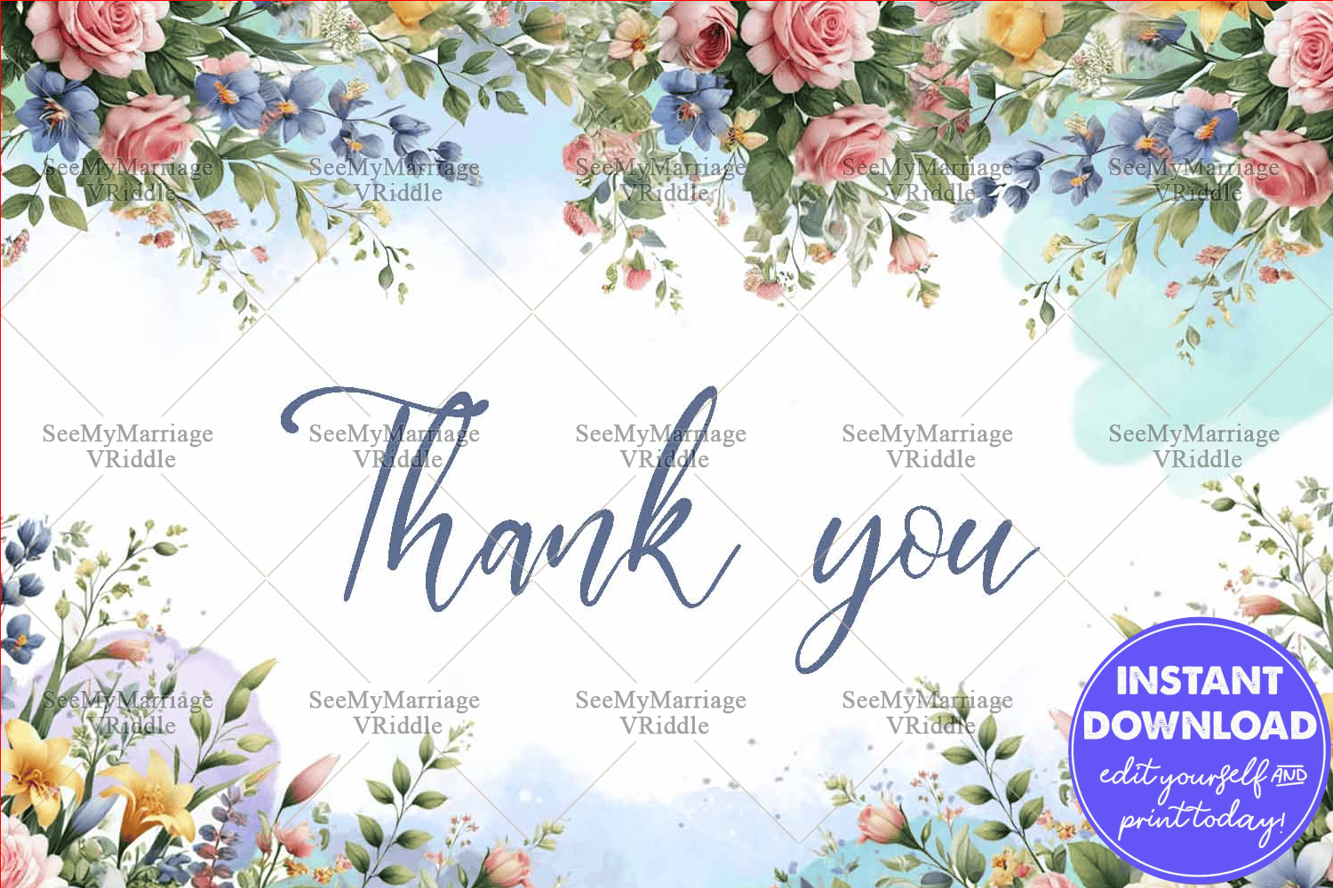 Charming Botanical Thank You Card with Watercolor Effect