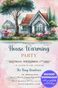 Charming Cottage Housewarming Invitation with Floral Garden