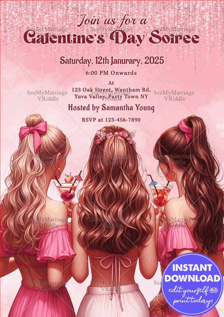 Chic Galentine's Day Soiree Invitation with Sparkles and Stylish Pink Theme