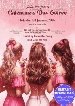 Chic Galentine's Day Soiree Invitation with Sparkles and Stylish Pink Theme